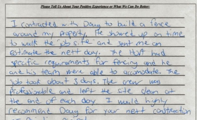 Handwritten customer satisfaction note 4