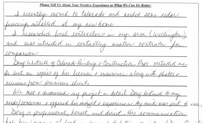 Handwritten customer satisfaction note 3