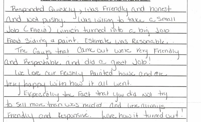 Handwritten customer satisfaction note 8