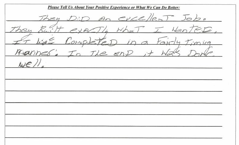 Handwritten customer satisfaction note 2