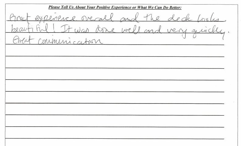 Handwritten customer satisfaction note 9